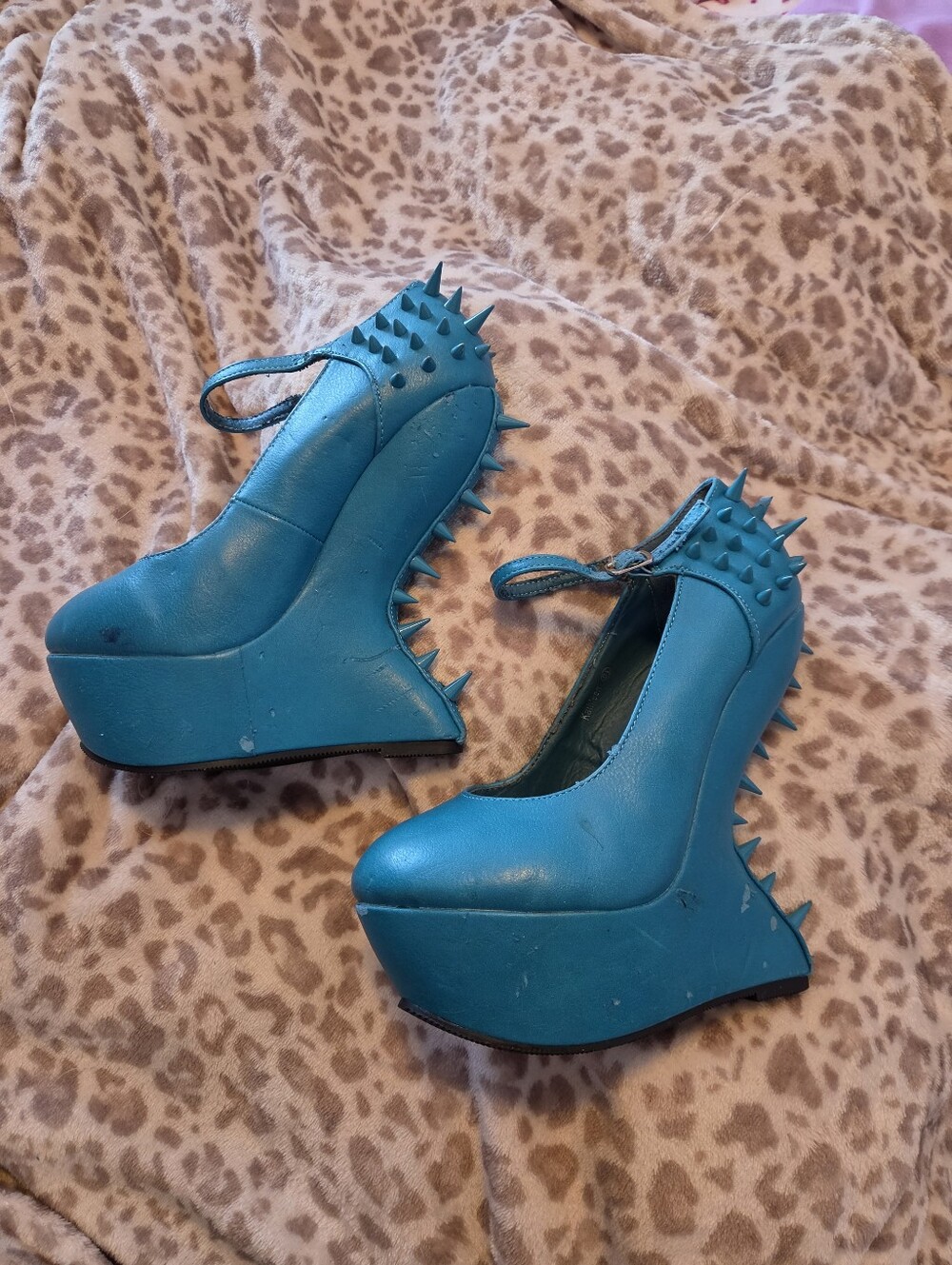 Y2k Vintage Women’s Spiked Platform Wedge Pumps - Teal